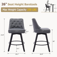 Garvee Taburetes de Bar Modernos Giratorios con Respaldo, Asiento Acolchado de Lino Gris, Patas de Madera Sólida, Altura 66 cm para Cocina y Bar en Casa