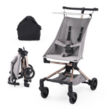 Garvee Cochecito ligero para bebé compacto plegable con frenos traseros, capota ajustable, aleación metálica, ruedas todo terreno, bolsa de transporte, ideal para viajes - Gris