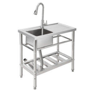 Garvee Tarja de acero inoxidable 304 de 76x41x102 cm con Grifo de Cuello de Cisne y Agua Fría/Calor para Gastronomía Plata