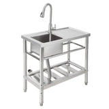 Garvee Tarja de acero inoxidable 304 de 76x41x102 cm con Grifo de Cuello de Cisne y Agua Fría/Calor para Gastronomía Plata - Con Grifería-Izquierda