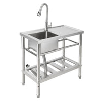 Garvee Tarja de acero inoxidable 304 de 76x41x102 cm con Grifo de Cuello de Cisne y Agua Fría/Calor para Gastronomía Plata