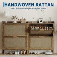 Garvee Zapatero de Ratán con 2 Cajones Abatibles Mueble Organizador de Zapatos MDF Estilo Rústico para Entrada 81 cm Madera