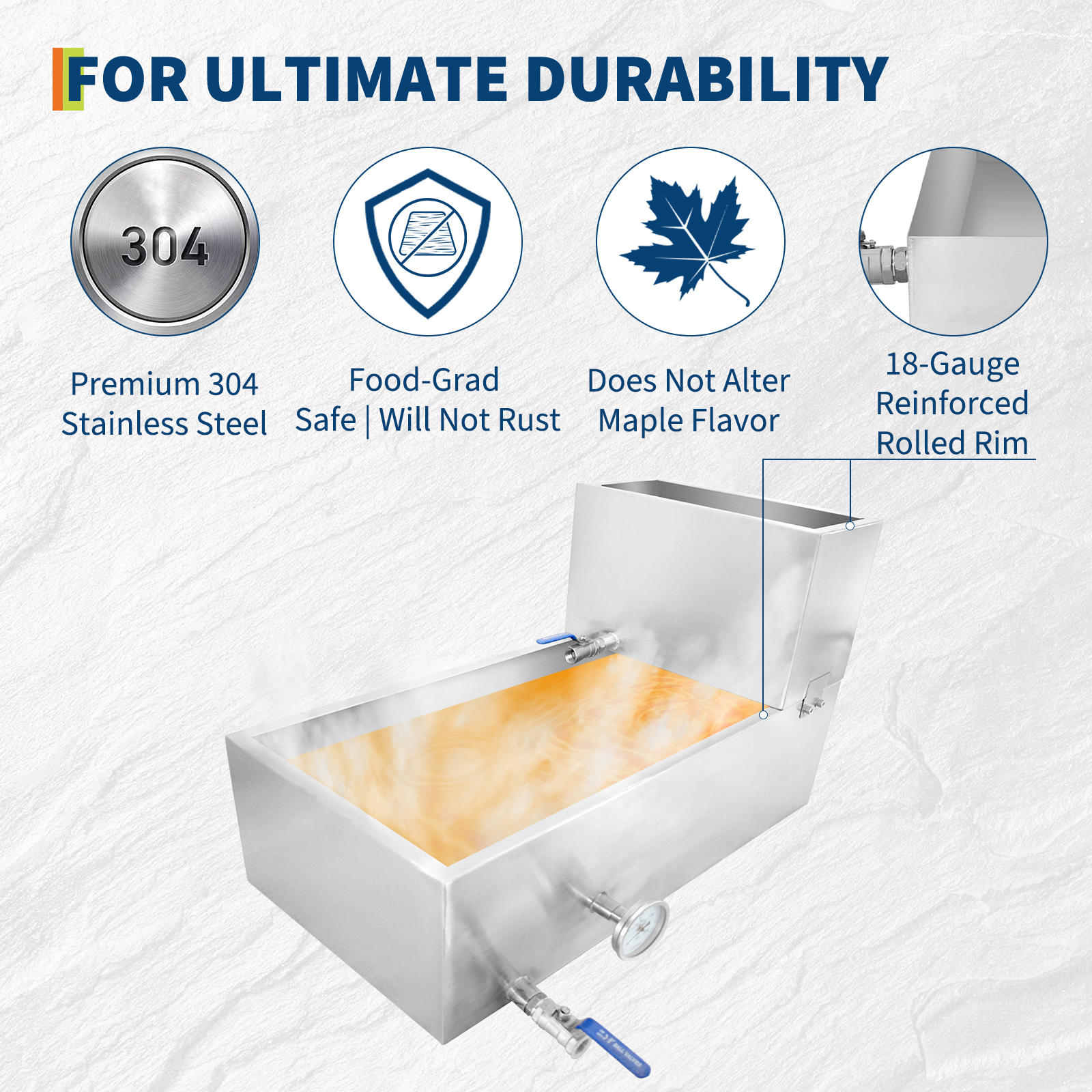 Garvee Evaporador de Jarabe de Arce 149.5L de Acero Inoxidable 304 para Exterior y Cocina con Válvula 3/4"