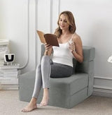 Garvee Sofá Cama Convertible Plegable Individual con Almohada 3-en-1 para Apartamentos y Dormitorios, Espuma Alta Resiliencia, Tapizado Pana Duradera, Fácil Transformación - Beige