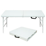 Garvee Mesa Plegable de Plástico 125x61x74 cm, Altura Ajustable, Acero y HDPE, Asa de Transporte, para Picnic, Camping y Fiestas,Blanco - Blanco