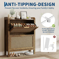 Garvee Zapatero de Ratán con 2 Cajones Abatibles Mueble Organizador de Zapatos MDF Estilo Rústico para Entrada 81 cm Madera
