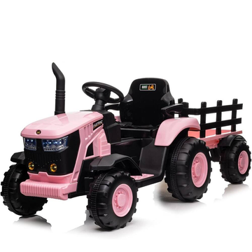 Garvee Tractor Eléctrico 12V, Remolque Amovible, Motor Doble 35W, Control Remoto, 3-6 años, Jardín, Rosa