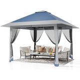 Garvee Carpa Pop Up 396x396cm con Mosquitera, Impermeable y UV, Estructura Metálica Resistente, Oxford 150D para Jardín y Camping, Azul - Azul