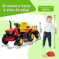 Garvee Tractor Eléctrico 12V, Remolque Desmontable, Doble Motor 35W, Bluetooth, 3 Velocidades, Luces LED, Control Remoto, 3-6 años, Jardín y Patio, Rojo