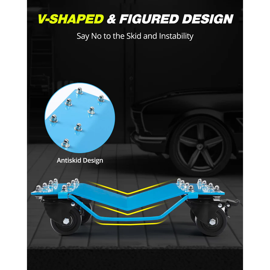 Garvee Car Dolly Set de 2, 1814 kg Capacidad, Ruedas 360° Rotativas, Acero Resistente, Freno Integrado, para Camionetas y Autos, Antideslizante