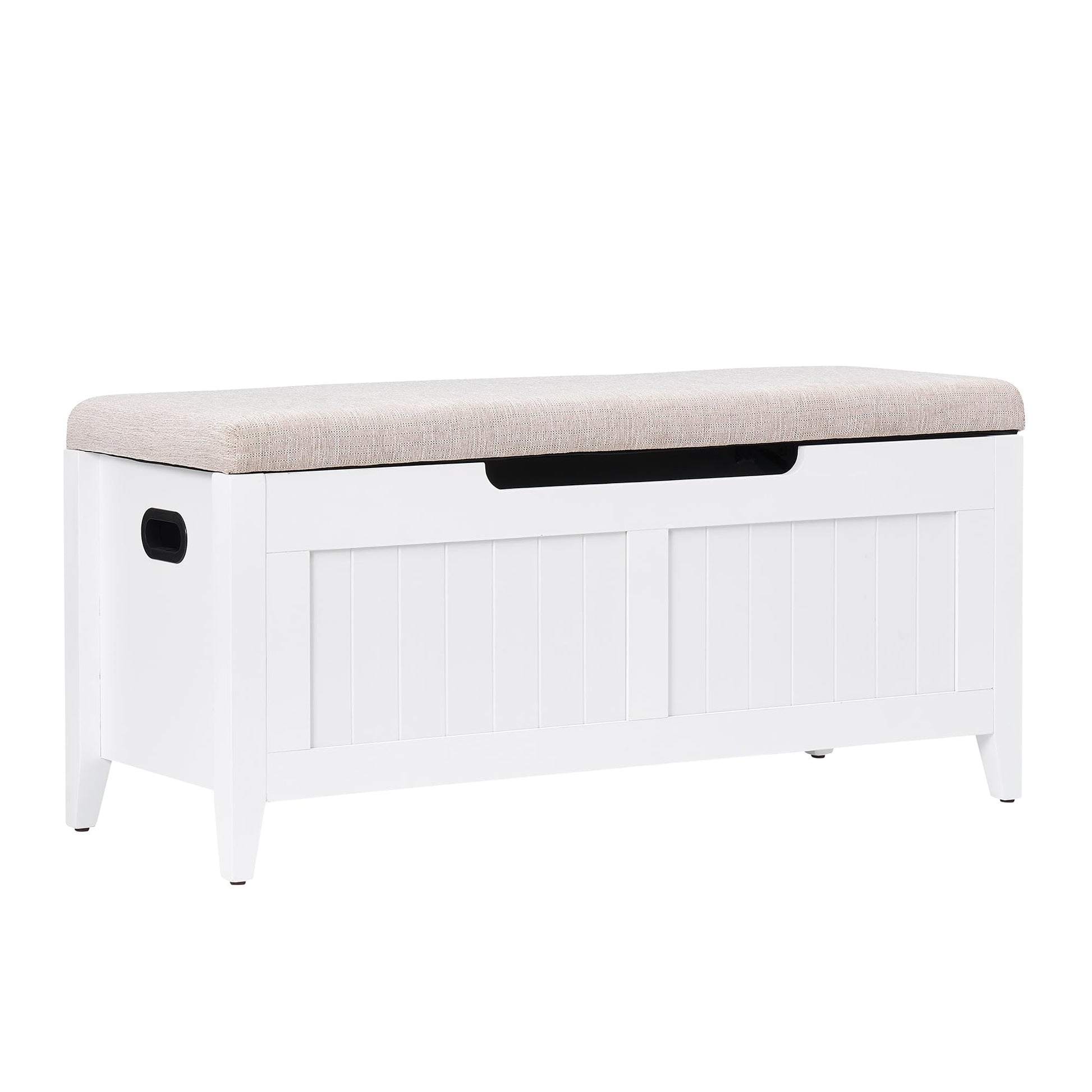 Garvee Banco Otomano de Almacenamiento Fluted 100 cm Blanco para Sala y Dormitorio, con Bisagras de Cierre Suave, Soporte Fuerte 118 kg, Estructura Metálica, Asas Laterales