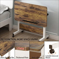Garvee Mesa Rodante Ajustable en Altura 80x40x87 cm Plegable con Ruedas Bloqueables Madera para Cama Sofá y Oficina Ahorro de Espacio Portátil Atigrado