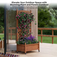 Garvee Jardinera de Madera Con Enrejado y Ruedas Para Patio y Jardín 75x33x150 Cm Café