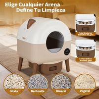 Garvee Arenero Autolimpiante Automático para Gatos Tambor 76 L Control por App Wi-Fi Triple Seguridad Blanco y Café