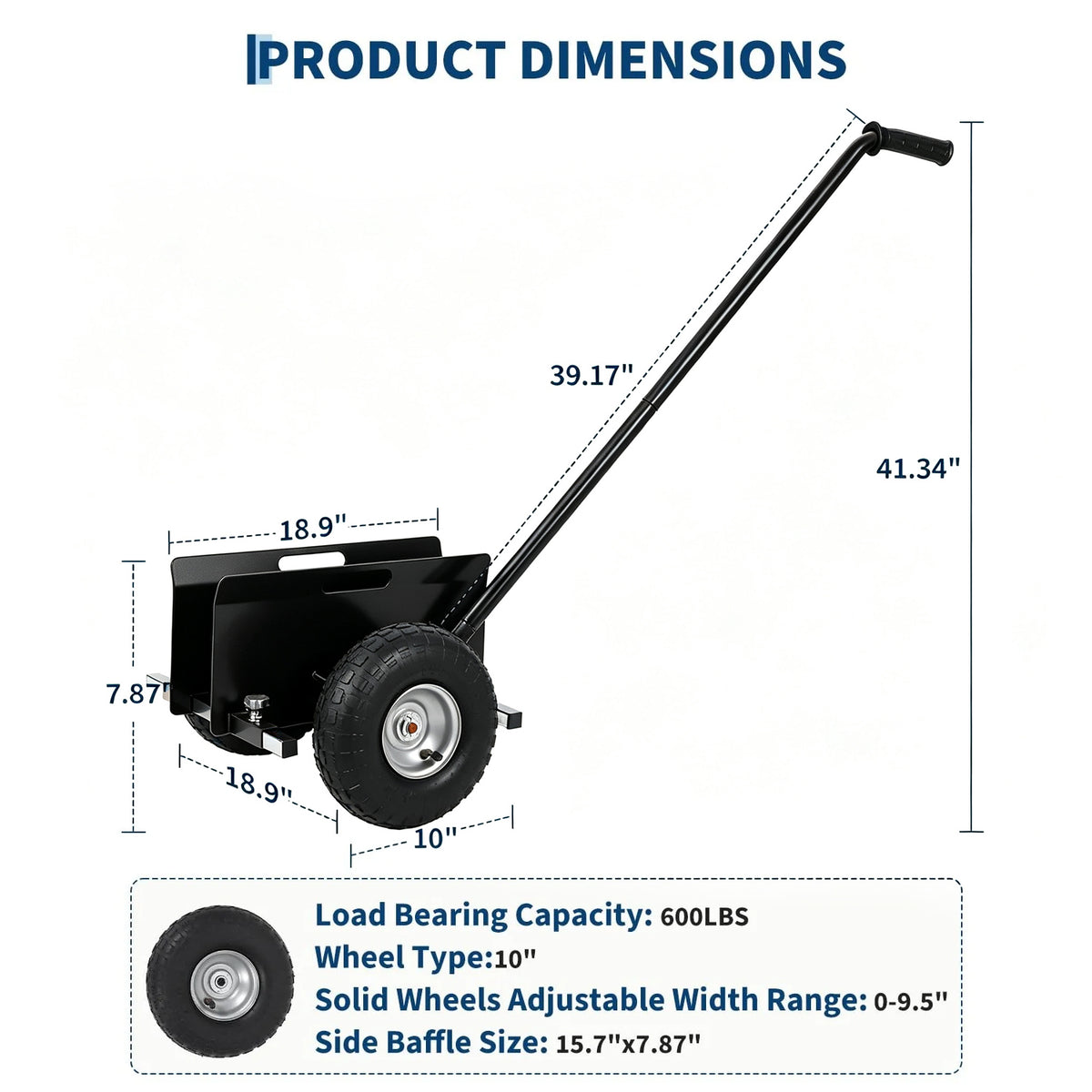 Garvee Carro Panel Dolly Industrial de Acero al Carbono Capacidad 181 kg Ruedas Macizas Centro de Gravedad Bajo Negro