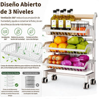 Garvee Carrito Organizador Móvil de Acero al Carbono de 3 Niveles con Ruedas Carro de Almacenamiento Multiusos para Cocina y Dormitorio Blanco