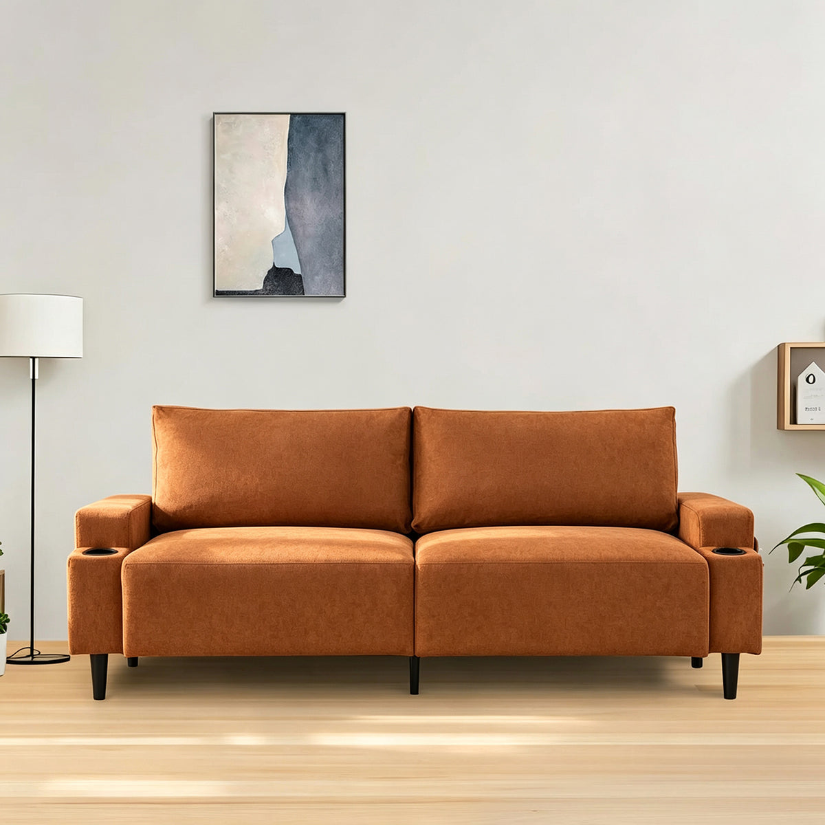 Garvee Sofa de Tres Plazas en Cuero Sintetico PVC con Asiento Profundo Comodo y Estructura Resistente Soporta 385 kg, Marron