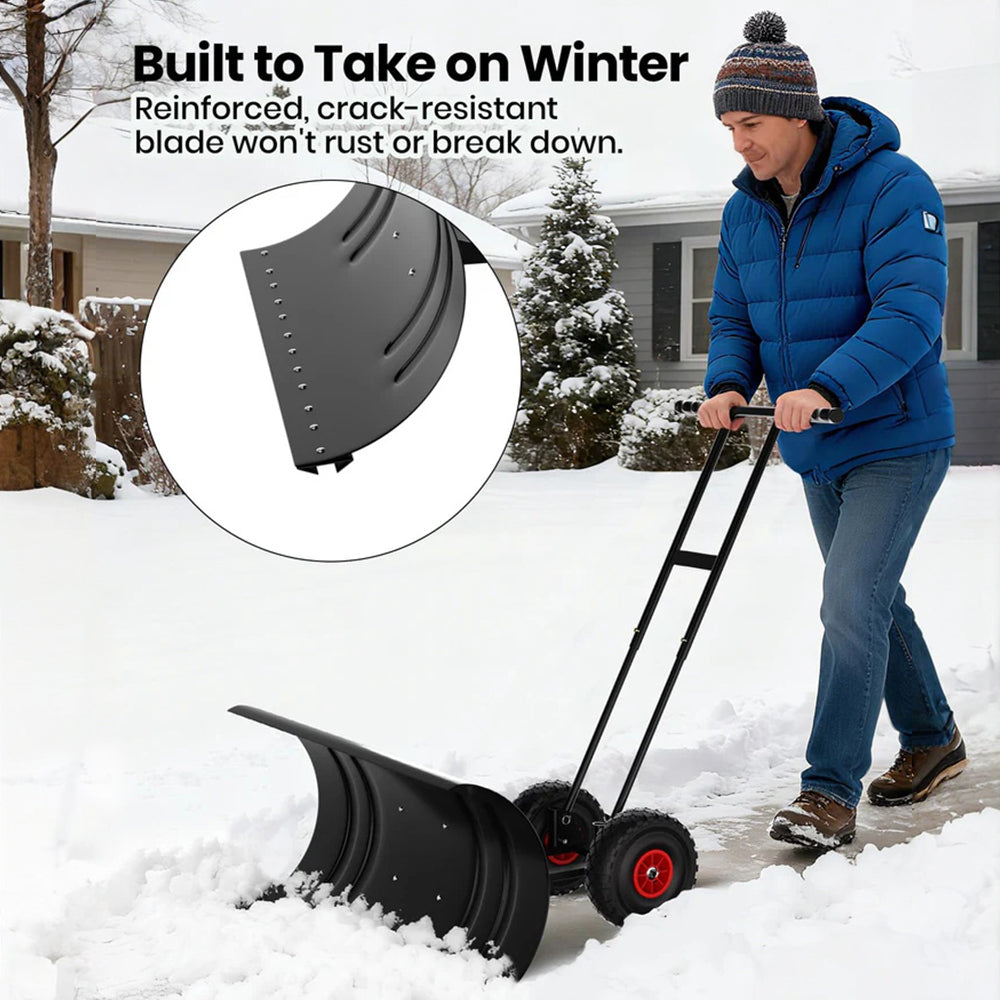 Garvee Pala de Nieve de Acero Galvanizado 91.44 Cm con Ruedas, Hoja Ajustable 7 Posiciones, Mango Ergonómico Ajustable, Equipo Potente para Conductores en Entradas de Vehículos, Negro