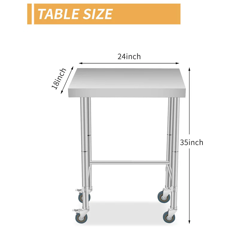 Garvee Mesa de Trabajo de Acero Inoxidable 46×61 cm con Ruedas Bloqueables para Cocina y Restaurante Marco Reforzado Base Abierta Capacidad 136 kg