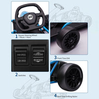 Garvee Go-Kart Eléctrico 24V, 2 Motores 300W, Velocidad 13 km/h, Asiento Amplio, Música y Deriva Segura, Batería 9Ah, 8-12 años, Exterior, Azul