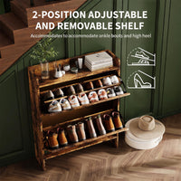 Garvee Zapatero Estrecho de Recibidor con 2 Cajones Abatibles Organizador de Zapatos Oculto de Madera MDF y Patas Metálicas Mueble Estilo Industrial Rústico, Marrón