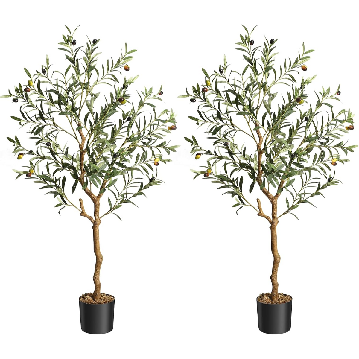 Garvee Olivo Artificial de 122 cm Árbol Artificial con Tronco Curvado Realista Musgo y Frutos Olivas para Decoración de Interior Salón Oficina y Recepción