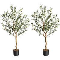 Garvee Olivo Artificial de 122 cm Árbol Artificial con Tronco Curvado Realista Musgo y Frutos Olivas para Decoración de Interior Salón Oficina y Recepción