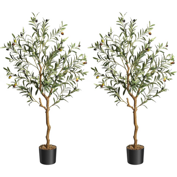 Garvee Olivo Artificial de 122 cm Árbol Artificial con Tronco Curvado Realista Musgo y Frutos Olivas para Decoración de Interior Salón Oficina y Recepción