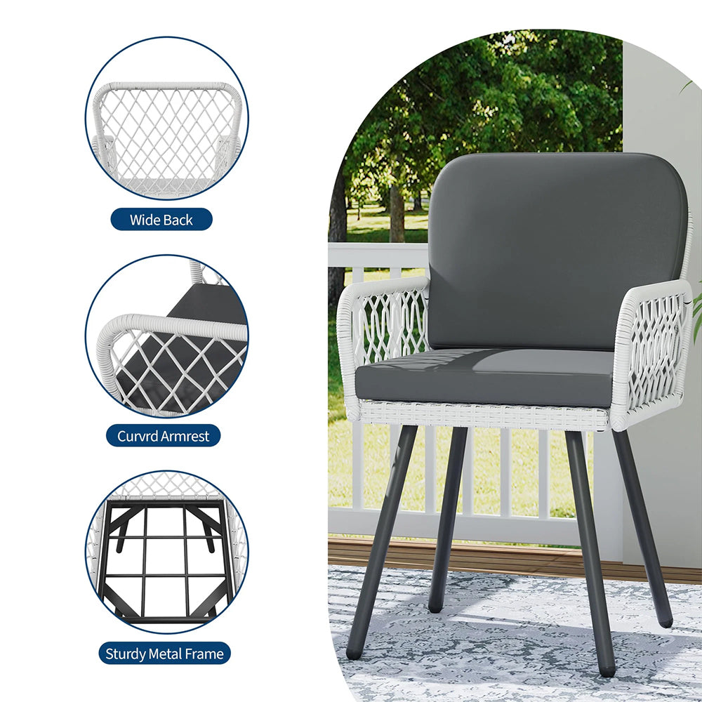 Garvee Juego de 4 Sillas de Comedor para Patio, Ratán Tejido a Mano y Metal Negro, Cojines Impermeables, Diseño Ergonómico para Jardín y Balcón