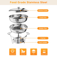 Garvee Set de Buffet Chafing Dish Redondo de Acero Inoxidable 201, 5L, Desmontable, 6 Piezas, Mantiene Temperatura, para Catering y Bodas