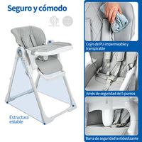 Garvee Kinderhochstuhl YB-H22 - Silla Alta Plegable Para Niños, Diseño Estable, Compacto, Gris, Ideal Para Hogar Y Viajes