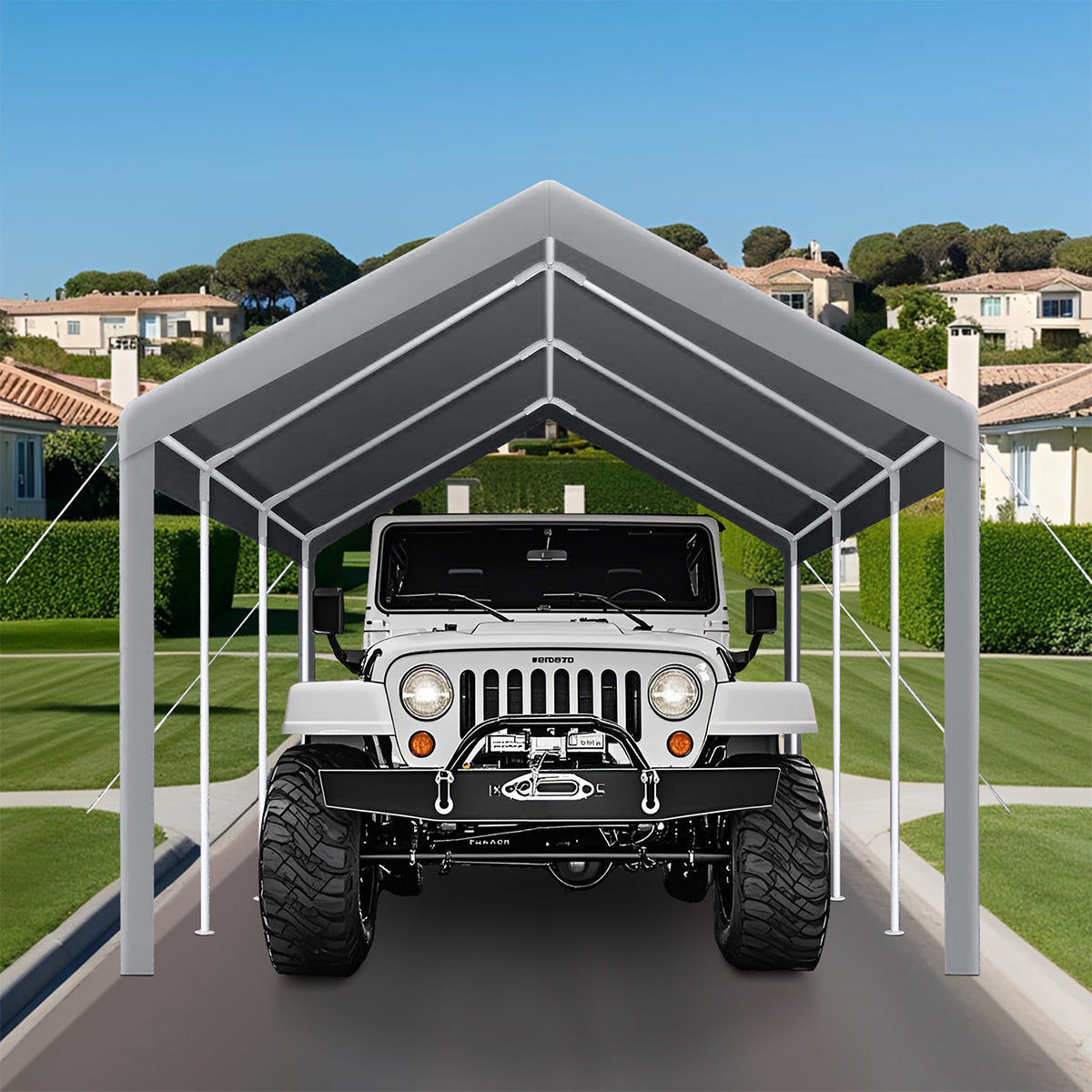 Garvee Cubierta de Repuesto para Cochera de 3 x 6 m en Tejido PE de 200 g/m², Impermeable y Protección UV, Bolas Elásticas Incluidas, Gris