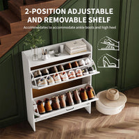 Garvee Zapatero Estrecho de Recibidor con 2 Cajones Abatibles Organizador de Zapatos Oculto de Madera MDF y Patas Metálicas Mueble Estilo Rústico, Blanco