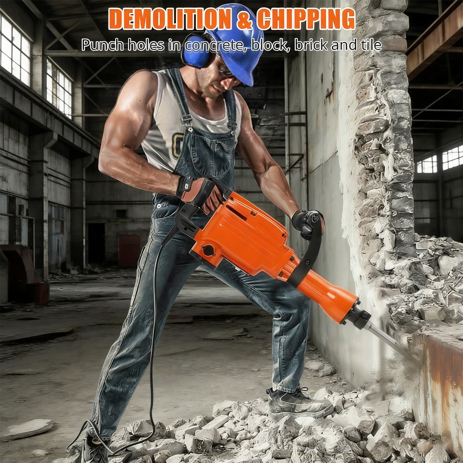 Garvee Martillo Demoledor de 1700W con Motor de Cobre y 3 Funciones de Perforación y Cincelado para Hormigón y Albañilería Pesada