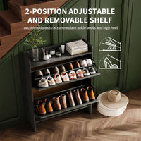 Garvee Zapatero Estrecho de Recibidor con 2 Cajones Abatibles Organizador de Zapatos Oculto de Madera MDF y Patas Metálicas Mueble Estilo Rústico, Negro