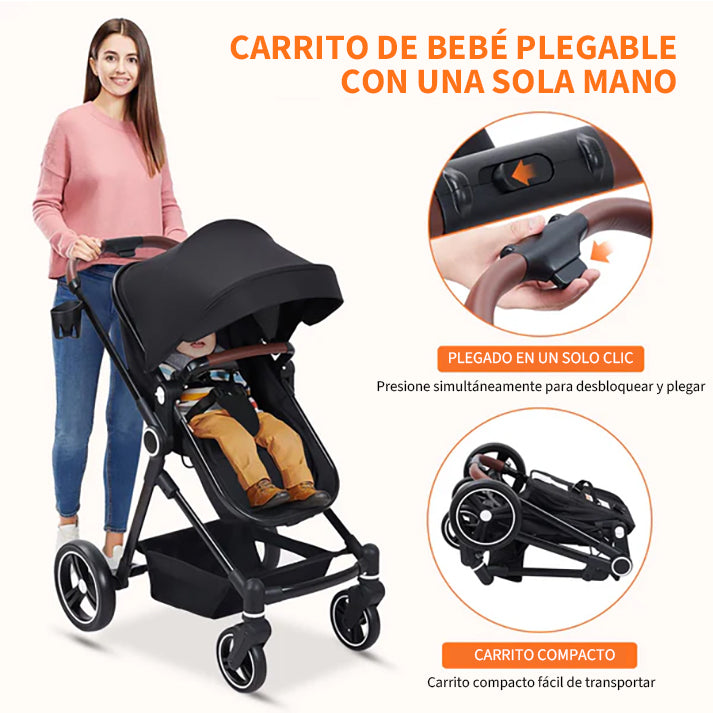 Cochecito bebe ligero plegable altura 110cm alta visibilidad guardado maletero coche compacto