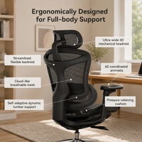 Garvee Silla De Oficina Ergonómica  Con Soporte Lumbar Dinámico, Reposabrazos 3D Ajustables, Malla Transpirable, Base De Aluminio Para Oficina En Casa