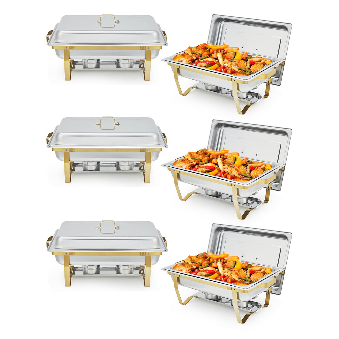 Garvee Set De Bandejas Calentadoras Buffet 6 Pzas Acero Inoxidable Control Dual De Temperatura Marco Plegable Para Bodas Y Catering
