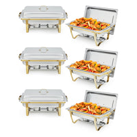Garvee Set De Bandejas Calentadoras Buffet 6 Pzas Acero Inoxidable Control Dual De Temperatura Marco Plegable Para Bodas Y Catering