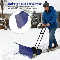 Garvee Empujador de Nieve de Acero 91.44 Cm con Ruedas, Hoja Ajustable Multiposición, Herramienta Práctica para Propietarios de Vehículos en Entradas de Coches, Azul