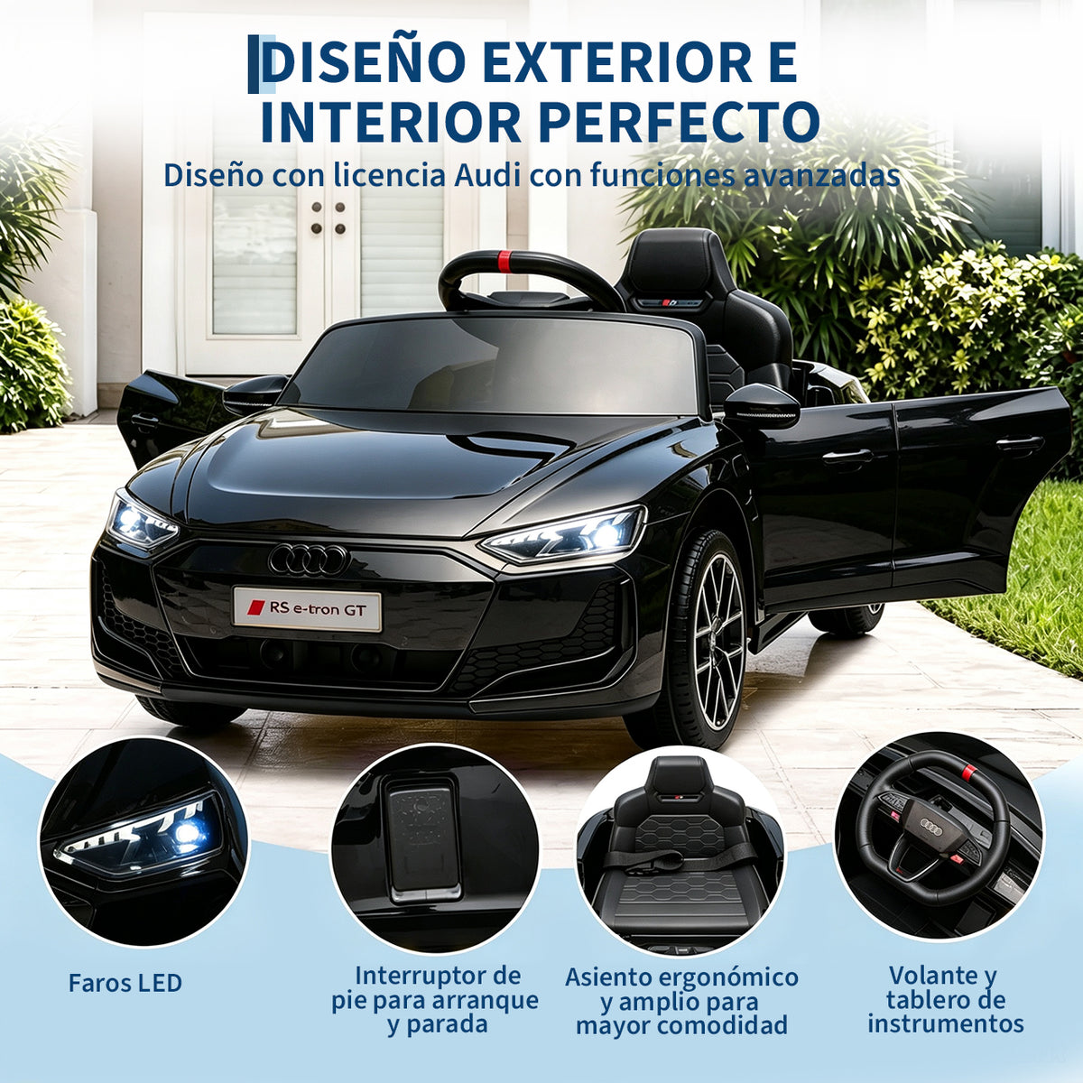 Garvee Coche Eléctrico Infantil con Licencia Audi, Batería 12 V 4,5 Ah, Doble Motor 390, Mando a Distancia, Marcha Adelante/Atrás, PP Ecológico, Negro