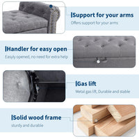 Garvee Banco Otomano Tapizado de Lino 130 cm con Almacenamiento Oculto, Pie de Cama con Reposabrazos y Patas de Madera, Gris