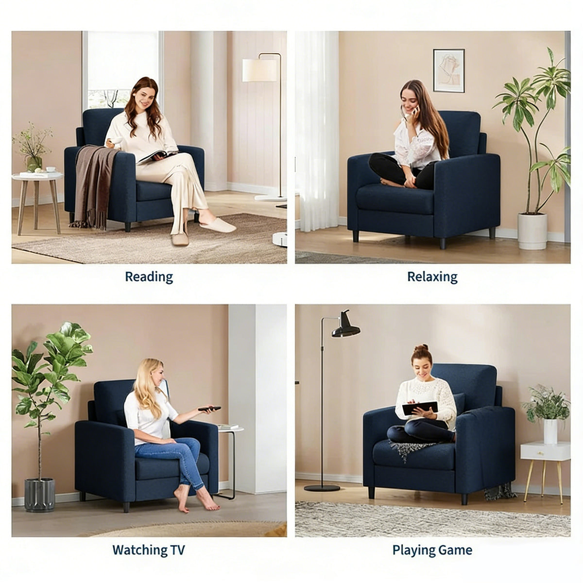 Garvee Sofá 1 Plaza con Respaldo Ergonómico y Cojines, Tela Teddy Duradera, Patas de Madera, Compacto para Salón y Dormitorio, Blanco, 86x76cm