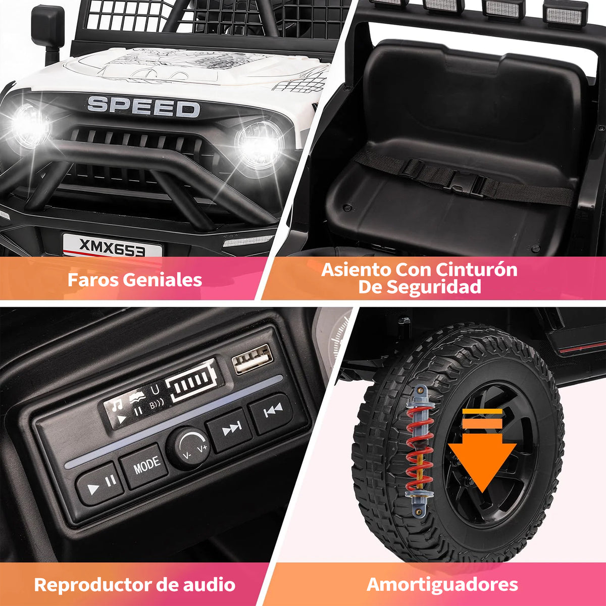 Garvee Coche Eléctrico Infantil 12V con Control Remoto Parental, Todoterreno con Música y Luces LED para Niños de 3 a 6 Años, Blanco