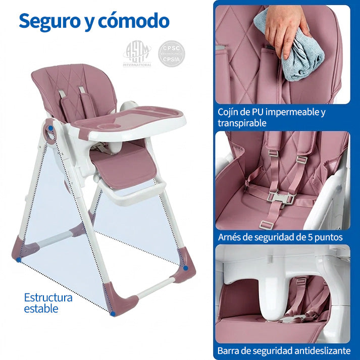 Garvee Kinderhochstuhl YB-H22 - Silla Alta Plegable para Niños, Estable y Compacta, Material Seguro, Hogar y Viajes, Gris, 65x51x23 cm