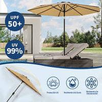Garvee Sombrilla de Jardín Caqui de 270 cm Parasol de Terraza con Manivela e Inclinación 180° UV50+