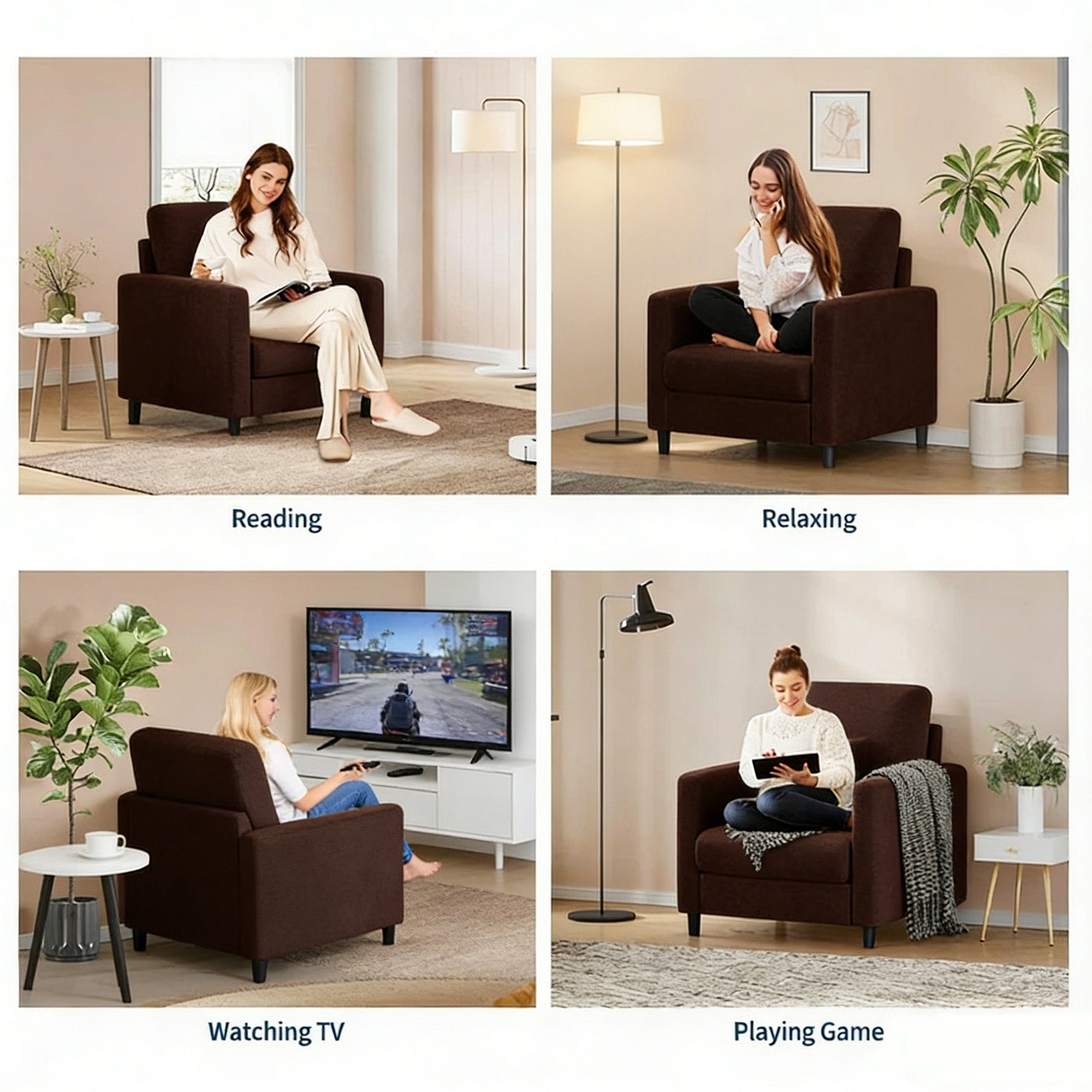 Garvee Sofá 2 Plazas Moderno Tela Suave Marrón Compacto Para Salón Pequeño Con Almohadas Y Reposabrazos