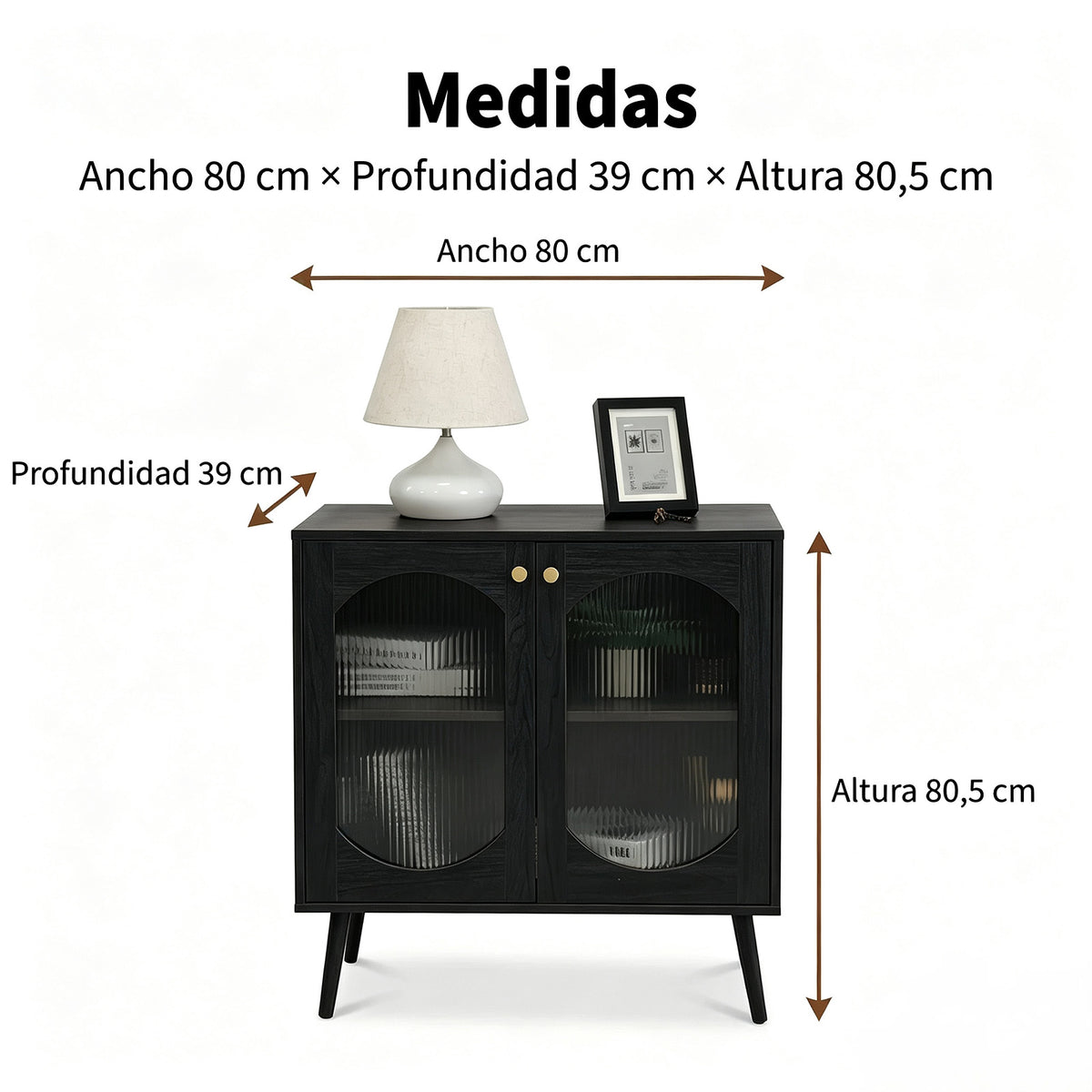 Garvee Aparador Contemporáneo de PB con 2 Puertas de Vidrio Texturizado Mueble Multifuncional para Salón o Pasillo Negro