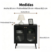Garvee Aparador Contemporáneo de PB con 2 Puertas de Vidrio Texturizado Mueble Multifuncional para Salón o Pasillo Negro