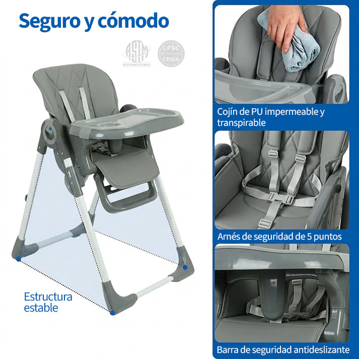 Garvee Kinderhochstuhl YB-H22, Silla Alta Plegable para Niños, Compacto y Estable, Gris, Ideal para Hogar y Viajes